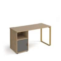 Rectangular Sleigh Frame Desk With Cupboard Kendal Oak Wood, Metal Sleigh Legs Brass Cairo 1400 x 600 x 730mm