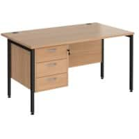 Rectangular Straight Desk Beech Wood H-Frame Legs Black Maestro 25 1400 x 800 x 725mm 3 Drawer Pedestal