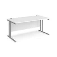 Rectangular Straight Desk with Cantilever Legs White Wood Silver Maestro 25 1600 x 800 x 725mm