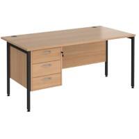 Rectangular Straight Desk Beech Wood H-Frame Legs Black Maestro 25 1600 x 800 x 725mm 3 Drawer Pedestal