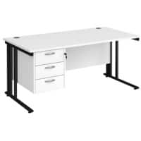 Rectangular Straight Desk White Wood Cable Managed Legs Black Maestro 25 1600 x 800 x 725mm 3 Drawer Pedestal