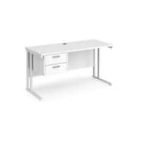 Rectangular Straight Desk with 2 Drawer Pedestal White Wood Cantilever Legs White Maestro 25 1400 x 600 x 725mm