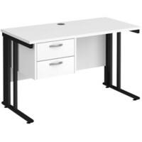 Rectangular Straight Desk White Wood Cable Managed Legs Black Maestro 25 1200 x 600 x 725mm 2 Drawer Pedestal