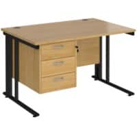 Rectangular Straight Desk Oak Wood Cable Managed Legs Black Maestro 25 1200 x 800 x 725mm 3 Drawer Pedestal