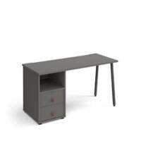 Rectangular A-frame Desk Onyx Grey, Onyx Grey Drawers Wood/Metal A-Frame Legs Charcoal Sparta 1400 x 600 x 730mm