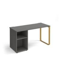 Rectangular Sleigh Frame Desk with support pedestal Onyx Grey Wood/Metal Sleigh Legs Brass Cairo 1400 x 600 x 730mm