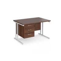 Rectangular Straight Desk with 3 Drawer Pedestal Walnut Wood Cantilever Legs White Maestro 25 1200 x 800 x 725mm
