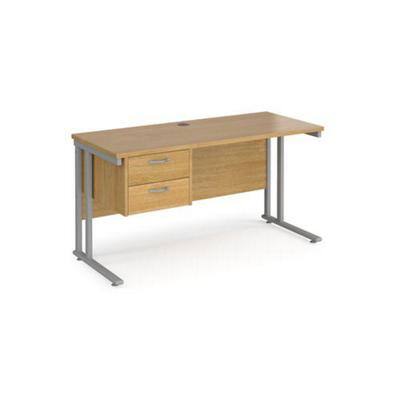 Rectangular Straight Desk with 2 Drawer Pedestal Oak Wood Cantilever Legs Silver Maestro 25 1400 x 600 x 725mm