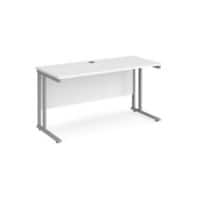 Rectangular Straight Desk with Cantilever Legs White Wood Silver Maestro 25 1400 x 600 x 725mm
