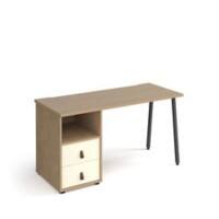Rectangular A-frame Desk Kendal Oak, White Drawers Wood/Metal A-Frame Legs Charcoal Sparta 1400 x 600 x 730mm
