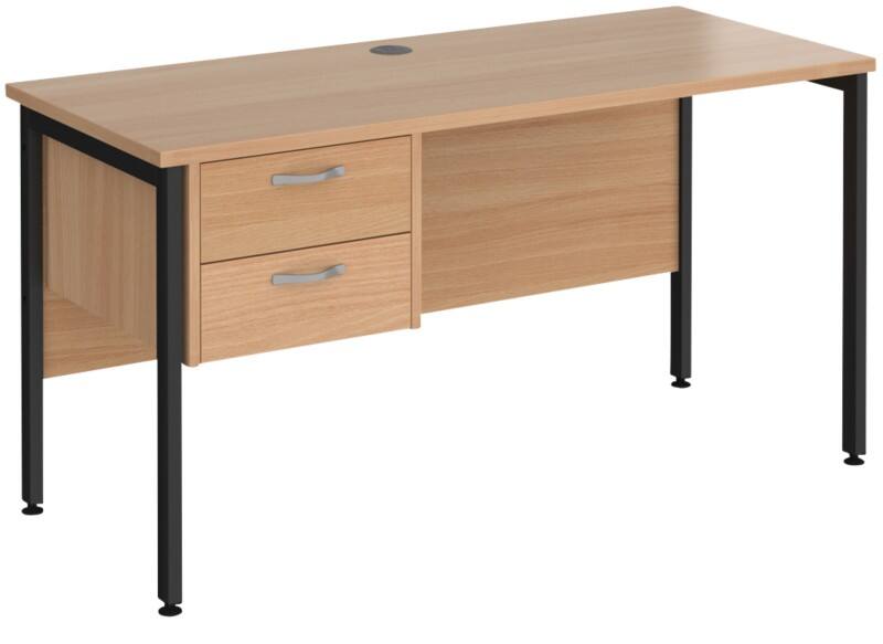 Rectangular Straight Desk Beech Wood H-Frame Legs Black Maestro 25 1400 x 600 x 725mm 2 Drawer Pedestal