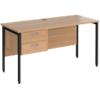 Rectangular Straight Desk Beech Wood H-Frame Legs Black Maestro 25 1400 x 600 x 725mm 2 Drawer Pedestal