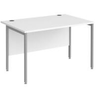 Rectangular Straight Desk White Wood H-Frame Legs Silver Maestro 25 1200 x 800 x 725mm