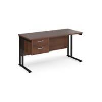 Rectangular Straight Desk with 2 Drawer Pedestal Walnut Wood Cantilever Legs Black Maestro 25 1400 x 600 x 725mm