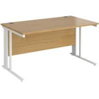 Rectangular Straight Desk Oak Wood Cable Managed Legs White Maestro 25 1400 x 800 x 725mm