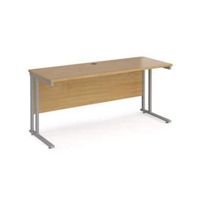 Rectangular Straight Desk with Cantilever Legs Oak Wood Silver Maestro 25 1600 x 600 x 725mm