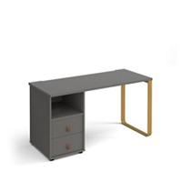 Rectangular Sleigh Frame Desk with 2 Drawer Pedestal Onyx Grey Wood/Metal Sleigh Legs Brass Cairo 1400 x 600 x 730mm