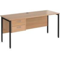 Rectangular Straight Desk Beech Wood H-Frame Legs Black Maestro 25 1600 x 600 x 725mm 2 Drawer Pedestal