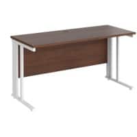 Rectangular Straight Desk Walnut Wood Cable Managed Legs White Maestro 25 1400 x 600 x 725mm