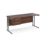 Rectangular Straight Desk with with Cantilever Legs Walnut Wood Silver Maestro 25 1600 x 600 x 725mm 2 Drawer Pedestal