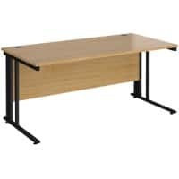 Rectangular Straight Desk Oak Wood Cable Managed Legs Black Maestro 25 1600 x 800 x 725mm