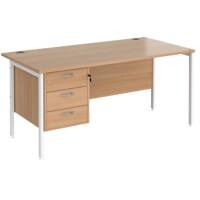 Rectangular Straight Desk Beech Wood H-Frame Legs White Maestro 25 1600 x 800 x 725mm 3 Drawer Pedestal