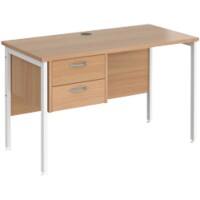 Rectangular Straight Desk Beech Wood H-Frame Legs White Maestro 25 1200 x 600 x 725mm 2 Drawer Pedestal