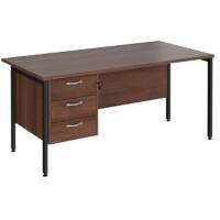 Rectangular Straight Desk Walnut Wood H-Frame Legs Black Maestro 25 1600 x 800 x 725mm 3 Drawer Pedestal