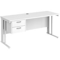 Rectangular Straight Desk White Wood Cable Managed Legs White Maestro 25 1600 x 600 x 725mm 2 Drawer Pedestal