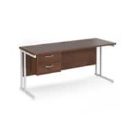 Rectangular Straight Desk Walnut Wood Cantilever Legs White Maestro 25 1600 x 600 x 725mm 2 Drawer Pedestal