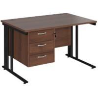 Rectangular Straight Desk Walnut Wood Cable Managed Legs Black Maestro 25 1200 x 800 x 725mm 3 Drawer Pedestal