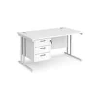 Rectangular Straight Desk White Wood Cantilever Legs White Maestro 25 1400 x 800 x 725mm 3 Drawer Pedestal
