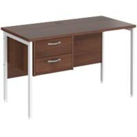 Rectangular Straight Desk Walnut Wood H-Frame Legs White Maestro 25 1200 x 600 x 725mm 2 Drawer Pedestal