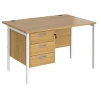 Rectangular Straight Desk Oak Wood H-Frame Legs White Maestro 25 1200 x 800 x 725mm 3 Drawer Pedestal