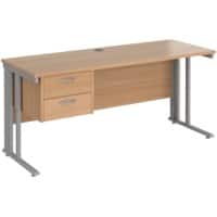 Rectangular Straight Desk Beech Wood Cable Managed Legs Silver Maestro 25 1600 x 600 x 725mm 2 Drawer Pedestal