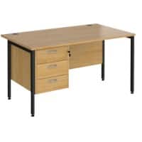 Rectangular Straight Desk Oak Wood H-Frame Legs Black Maestro 25 1400 x 800 x 725mm 3 Drawer Pedestal