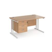 Rectangular Straight Desk Beech Wood Cantilever Legs White Maestro 25 1400 x 800 x 725mm 3 Drawer Pedestal