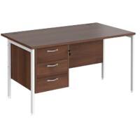 Rectangular Straight Desk Walnut Wood H-Frame Legs White Maestro 25 1400 x 800 x 725mm 3 Drawer Pedestal