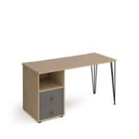 Rectangular Hairpin Desk Kendal Oak, Onyx Grey Drawers Wood/Metal Hairpin Legs Black Tikal 1400 x 600 x 730mm
