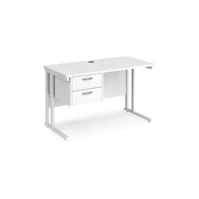 Rectangular Straight Desk White Wood Cantilever Legs White Maestro 25 1200 x 600 x 725mm 2 Drawer Pedestal