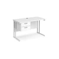 Rectangular Straight Desk White Wood Cantilever Legs White Maestro 25 1200 x 600 x 725mm 2 Drawer Pedestal