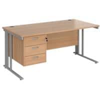 Rectangular Straight Desk Beech Wood Cantilever Legs Silver Maestro 25 1600 x 800 x 725mm 3 Drawer Pedestal