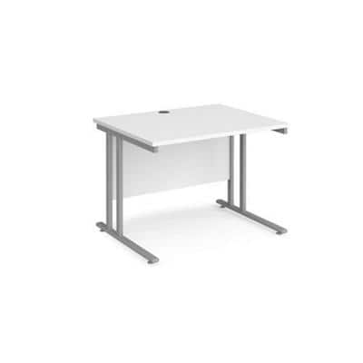 Rectangular Straight Desk White Wood Cantilever Legs Silver Maestro 25 1000 x 800 x 725mm