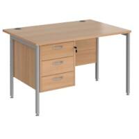 Rectangular Straight Desk Beech Wood H-Frame Legs Silver Maestro 25 1200 x 800 x 725mm 3 Drawer Pedestal