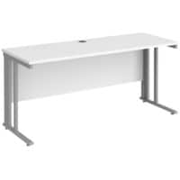 Rectangular Straight Desk White Wood Cable Managed Legs Silver Maestro 25 1600 x 600 x 725mm