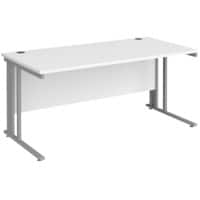 Rectangular Straight Desk White Wood Cable Managed Legs Silver Maestro 25 1600 x 800 x 725mm