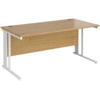 Rectangular Straight Desk Oak Wood Cable Managed Legs White Maestro 25 1600 x 800 x 725mm