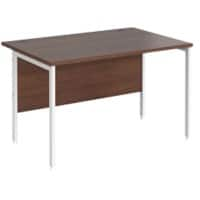 Rectangular Straight Desk Walnut Wood H-Frame Legs White Maestro 25 1200 x 800 x 725mm