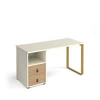 Rectangular Sleigh Frame Desk White Wood/Metal Sleigh Legs Brass Cairo 1400 x 600 x 730mm 2 Drawer Pedestal