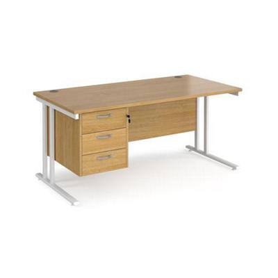 Rectangular Straight Desk with 3 Drawer Pedestal Oak Wood Cantilever Legs White Maestro 25 1600 x 800 x 725mm